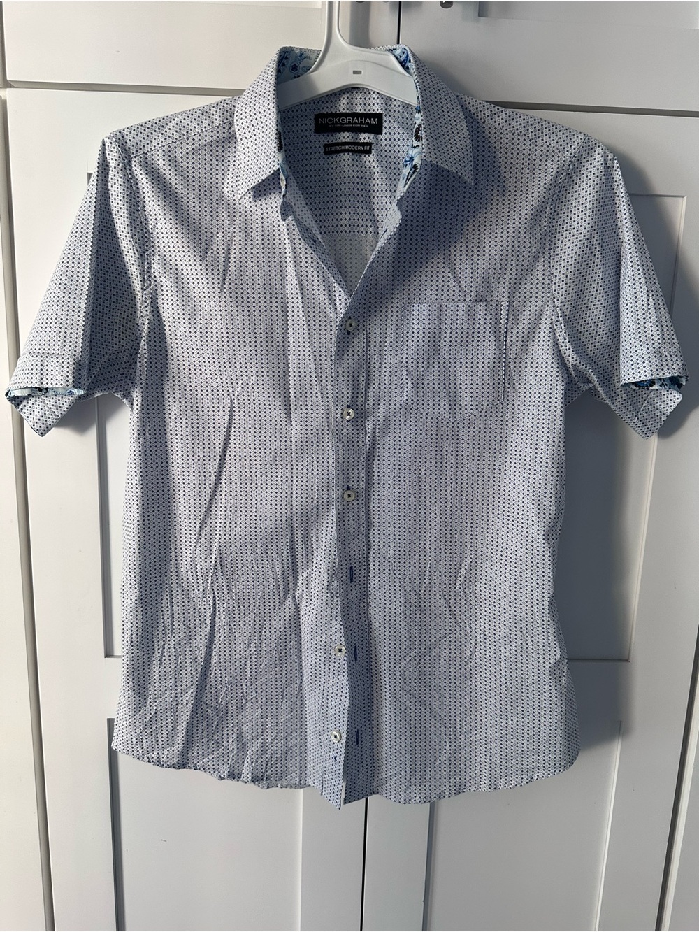 Nick Graham Light Blue Micro-Print Short Sleeve Shirt